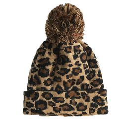 BeanieSkull Caps Autumn And Winter Warm Fashion Personality Leopard Print Large Ball Knitting Wool Sleeve Head Flanging Hat2819463