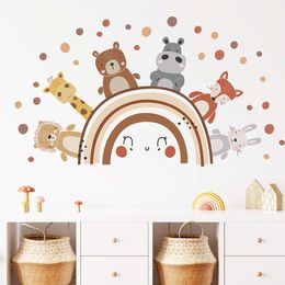 Boho Style Cute Animals Rainbow Lion Fox Bunny Wall Stickers for Kids Room Bedroom Wall Decals Home Decorative Stickers Decor