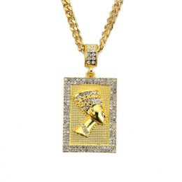 Hiphop Egyptian Pharaoh Necklace Gold Colour Pendant Square Card Stainless Steel Cuban Chain Gift for Men Women Ethiopian Jewellery T292P