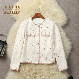 Womens Jackets Women Spring Autumn Woollen Jacket Office Lady Red Dot ONeck Coat Vintage Elegance Outwear Femme Casual Clothing 231212