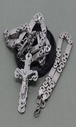 8mm Flat Byzantine Chain Stainless Steel Necklace For Men's Jesus Pendant jewelry2953489