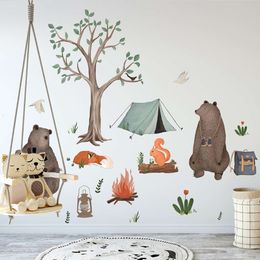 170x140cm Watercolor Woodland Animals Bears Trees Fox Wall Stickers for Kids Room Baby Nursery Room Wall Decals Diy Stickers Pvc