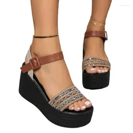 Sandals Wedge Heel Women Sandal Summer Gladiator Designer Shoes One-line Buckle 2024 Med Heels Plus Size