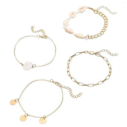 Anklets 4pc/Set Bohemia Shell Pendant Chain Anklet Sets For Women Sequins Ankle Bracelet On Foot Trendy Summer Beach Jewelry Gift