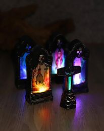 Halloween LED Tombstone Light Glowing Decoration Horror Happy Party Home Garden Decor Retro Simulation Gravestone Lamp2448695