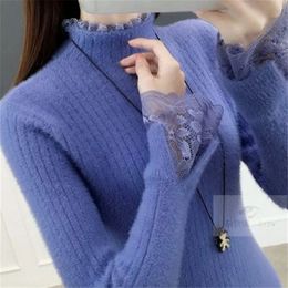 Women's Knits Tees Winter Clothes Women Korean Fashion Slim Sweater Lace Design Turtleneck Warm Basic Long Sleeve Top Ladies Sweater Pull Femme 231213