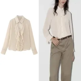 Women's Blouses Flowy Ruffled Shirt For Woman Lapel Long Sleeves Blouse Office Commute Button Up Women 2023 Autumn Elegant Lady Tops