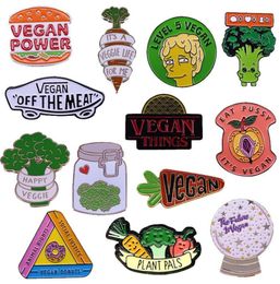 Pins Brooches Vegan Enamel Pins Collection Peach Crystal Ball Broccoli Carrot Pussy Vegetables Vegetarian Badge Cartoon Brooch6313296