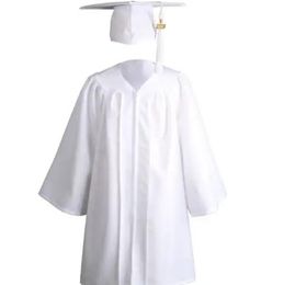 new stlye Children White Matte graduation gown uniforms for kindergarten with Cap Tassel Year Charm