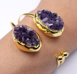 GuaiGuai Jewellery Natural Purple Amethyst Druzy Bangle Bracelet Fashion Women Jewellery Trendy for women7123808