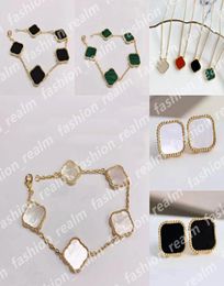 Four Leaf Clover Bracelet Designer Jewellery Set Link Chain clover necklace Stud Earring Gold Silver Mother of Pearl Green Red Flowe5991937