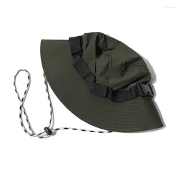 Berets Quick Drying Drawstring Fisherman Hat Japanese Men's Summer Foldable Short Brim Hip Hop Pocket Basin Bucket Cap