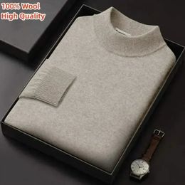 Men's Sweaters Men's Mock Collar 100% Pure Woollen Sweater Tops Autumn Winter Cashmere Sweater Men Pullover Knitted Warm Sweater Male 231212