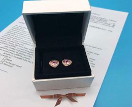 Pink CZ Diamond Rose Gold Stud Earrings 925 Sterling Silver Jewelry with original box for Shine Love Lady Stud Earrings7715268
