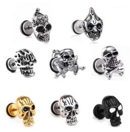 Halloween Horror Skull Stud Earrings Jewelry Mens Piercing Stainless Steel Skeleton Head Rock Punk Earrings Jewellery 1pcs16667392