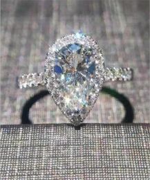 Eternal Delicate PearShaped white Sapphire WaterDrop gemstone ring finger for women Classic 10KT white gold filled wedding jewel977575930