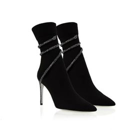 Boots European and American Short 2023 High Heel Pointed Thin Knitted Elastic Slim 231212