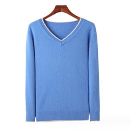 Spring Men's Sweaters Pullover Mink Cashmere Large Size Fashion V-Neck Knit Shirt Winter Men Tops Long Sleeve Warm Jumper