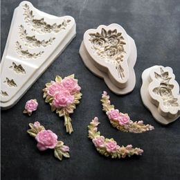 Baking Moulds DIY Various flower bouquet Silicone Molds Gum Paste Chocolate Fondant Sugarcraft Cake Border Decorating Tools 231213