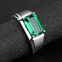 Cluster Rings Fashion Cool Green Crystal Emerald Gemstones For Men White Gold Silver Color Jewelry Bague Ring Party Accessories Gifts