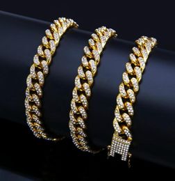 discount fashion men and women Cuban bracelet hiphop pie zinc alloy diamond gold bracelet 18k goldplated nonfading nonallergi9313167