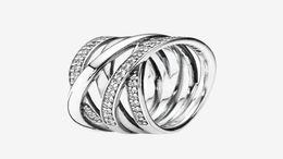 authentic 925 Sterling Silver Wedding RING Women CZ diamond Jewellery for Sparkling Polished Lines Rings with Original box4950414