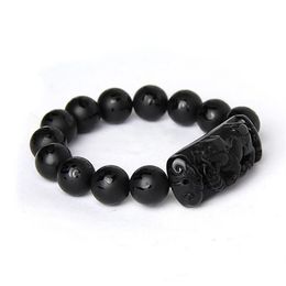 Whole Scrab Black Natural Obsidian Stone Bracelet Six Words Buddha Beads Pixiu Bracelets For Men Women Fashion Bless Jewellery B242L