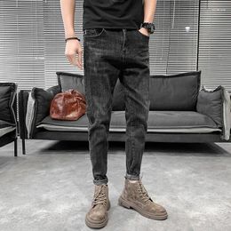 Men's Jeans Slim Fit Black Trousers Tight Pipe Skinny Man Cowboy Pants Cropped Motorcycle Cotton Stacked Winter 2023 Trend Retro