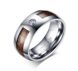 Wedding Rings Crystal Tungsten Carbide Ring Mens Wood Inlay Band Fashion Classic Jewelry2260491