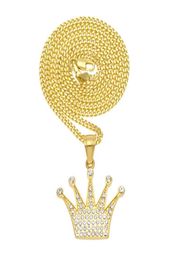 Hip Hop Necklace Pendant Gold Plated Diamond Crown Pendant Stainless Steel Bling Pling Cuban Chain 8502210