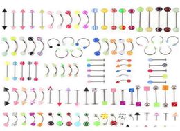 Navel Rings Whole Promotion 110Pcs Mixed ModelsColors Body Jewelry Set Resin Eyebrow Navel Belly Lip Tongue Nose Piercing Bar4635414