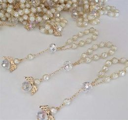 10pcs Ivory Color Baptism Favors with Angels Mini Rosaries Gold Plated Acrylic BeadsChristening Communion Finger Rosari 2201247002412