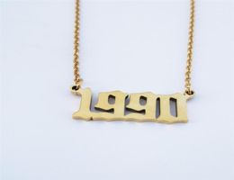 Stainless Steel Chain Custom Personalized Date Choker Gold Color Birthday Gift Number 1990 Pendants Customized Necklace Women18212324