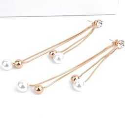 Fashion Cute Pearl Drop Earrings Long Fringed Eardrop Imitation Pearl Ear Dangles Studs2097987