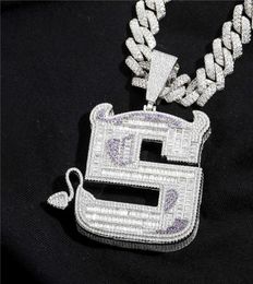 Large Size Iced Out Full Zircon Little Devil Pendant S Letter Hip Hop Pendant Necklace Bling Jewelry Gift9989417