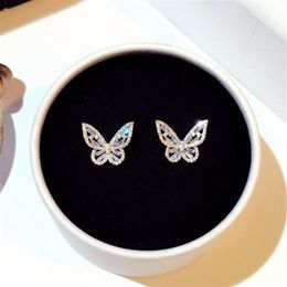 Super Glittering new ins fashion luxury designer diamond zircon lovely beautiful butterfly stud earrings for woman girls302P