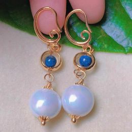 Dangle Earrings Fashion White Pearl Lapis Lazuli Beads Eardrop 18k Gold Year Jewelry Diy Women Halloween CARNIVAL Party
