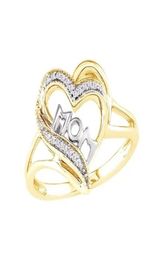 New Women Fashion Heartshaped Love Mum Ring Two Tone Gold Silver MOM Character Diamond Jewellery Family Birthday Gift for Moth7489375