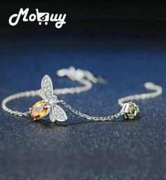 MoBuy Love Bee 925 Sterling Silver Bracelet Woman Citrine Gemstones Jewelry White Gold Plated Chain Jewellery MBHI0599265075