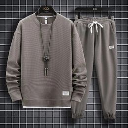 Mens Tracksuits Waffle Cake Set Casual Long sleeved Sweatshirt and Pants Tshirt Hoodie Loose 231213