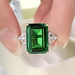 Cluster Rings SpringLady 925 Sterling Silver 10 14MM Emerald Cut Lab Green High Carbon Diamonds Engagement Ring Fine Jewelry Gifts