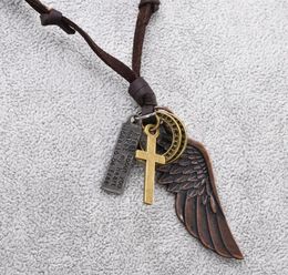 Feather Angel Wings Necklace Pendants Vintage Brown Leather Neckless for Women Men Jewellery Boys Necklace Statement Necklace4154056