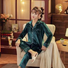 Women's Sleepwear Winter Warm Plus Size Silk Velvet Suit Pyjamas Trouser Suits Set Woman 2 Pieces Home Clothes Dressing Gown