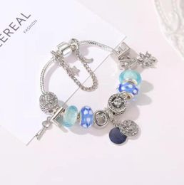16-21CM letter Jewelry blue starry sky pendant charm bracelet for 925 silver chain crystal beads fit DIY bangle as bosom friends present4032788