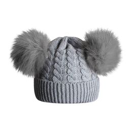 Cute Winter Baby Soft Wool Warm Caps Fur Ball Pompom Cap Kids Girl Boy Winter Knitted Caps for Girls Hemming Hat Beanies1580408