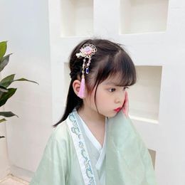 Hair Clips Pink Color Girl Clip Vintage Hanfu Flower Fan Baby Tassel Women Hairpin