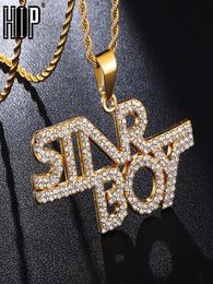 HIP Hop Gold Colour Letters Words Bling Full Rhinestoned Iced Out Rope Chain Pendants Necklaces for Men Jewelry8578232