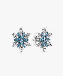Sparkling Blue snowflake Stud Earring Women Girls Wedding Gift for 925 Sterling Silver CZ diamond Earrings with Original box5753148