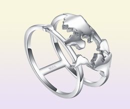 JewelryPalace World Map Rings 925 Sterling Silver Rings for Women Statement Stackable Ring Band Silver 925 Jewellery Fine Jewellery LY4981185