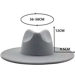 2020 Wide Brim Fedora Hat For Women Solid Colour Wool Felt Hat For Men Autumn Winter Panama Gamble Grey Jazz Cap9498436